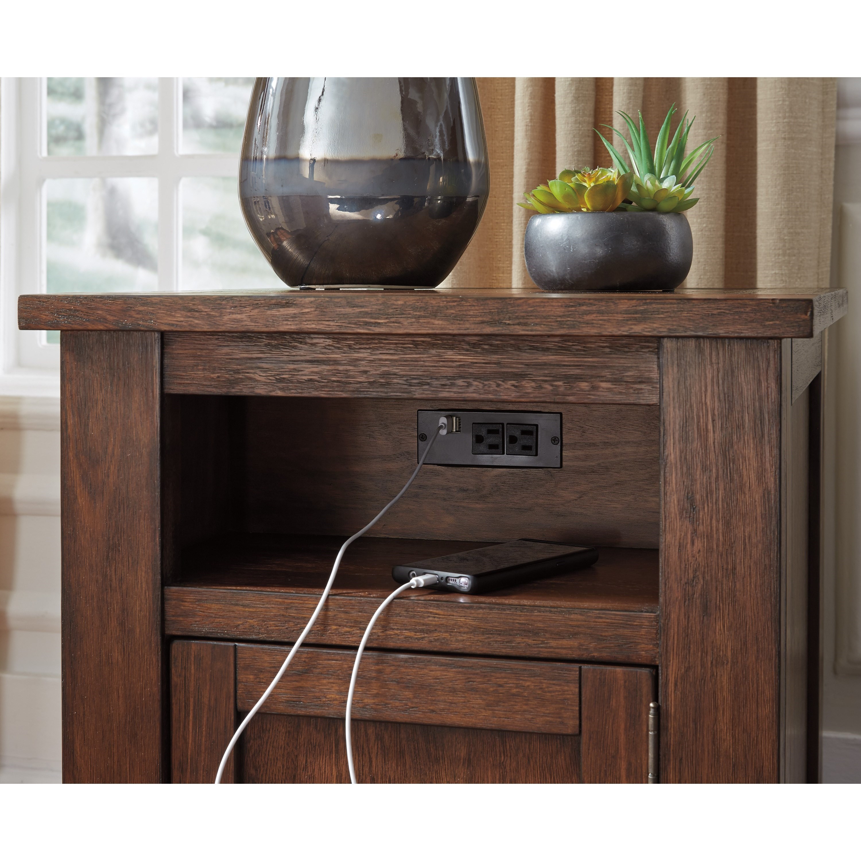 Signature Design by Ashley Budmore Rustic End Table with USB Charging